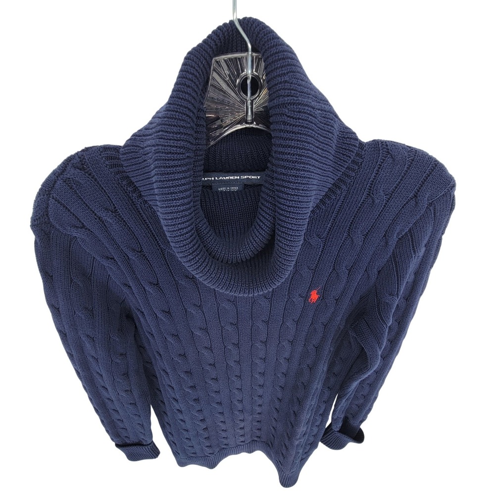 Ralph Lauren Sport Womens Navy Blue Cable Knit Turtleneck Cotton Sweater Dress S - Picture 10 of 10